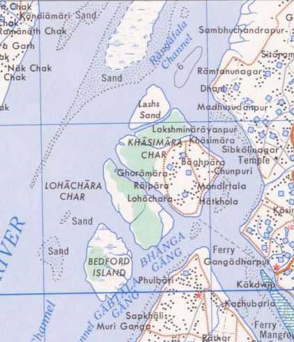 Lohachara Island - 1954 U.S. Army Map showing the now lost islands